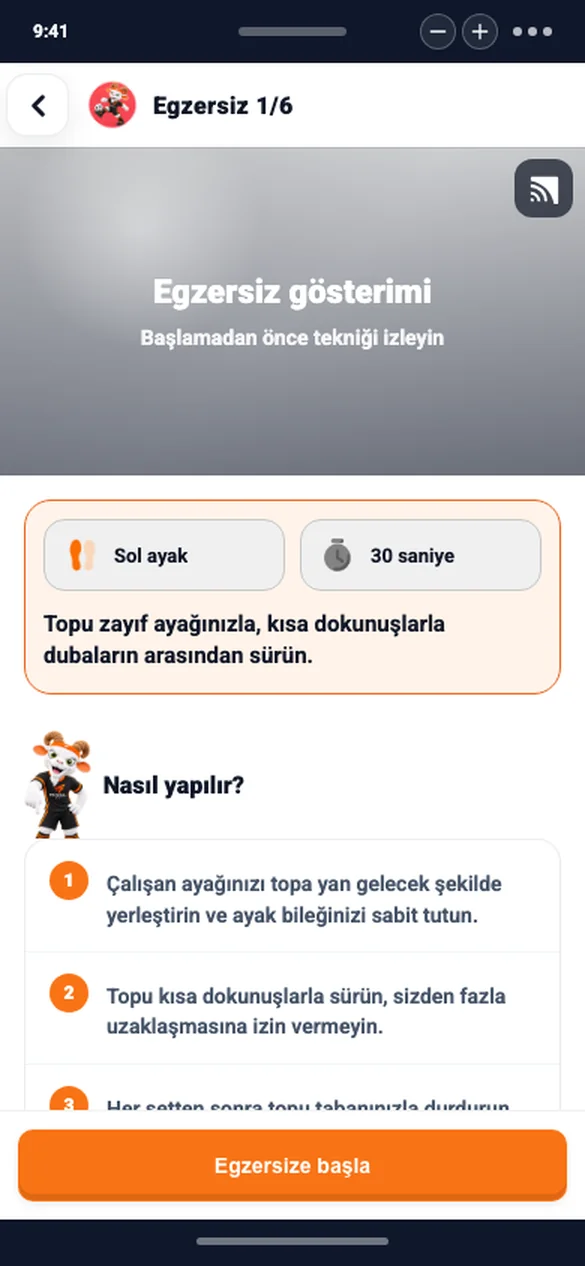 Uygulamadaki egzersiz videosu